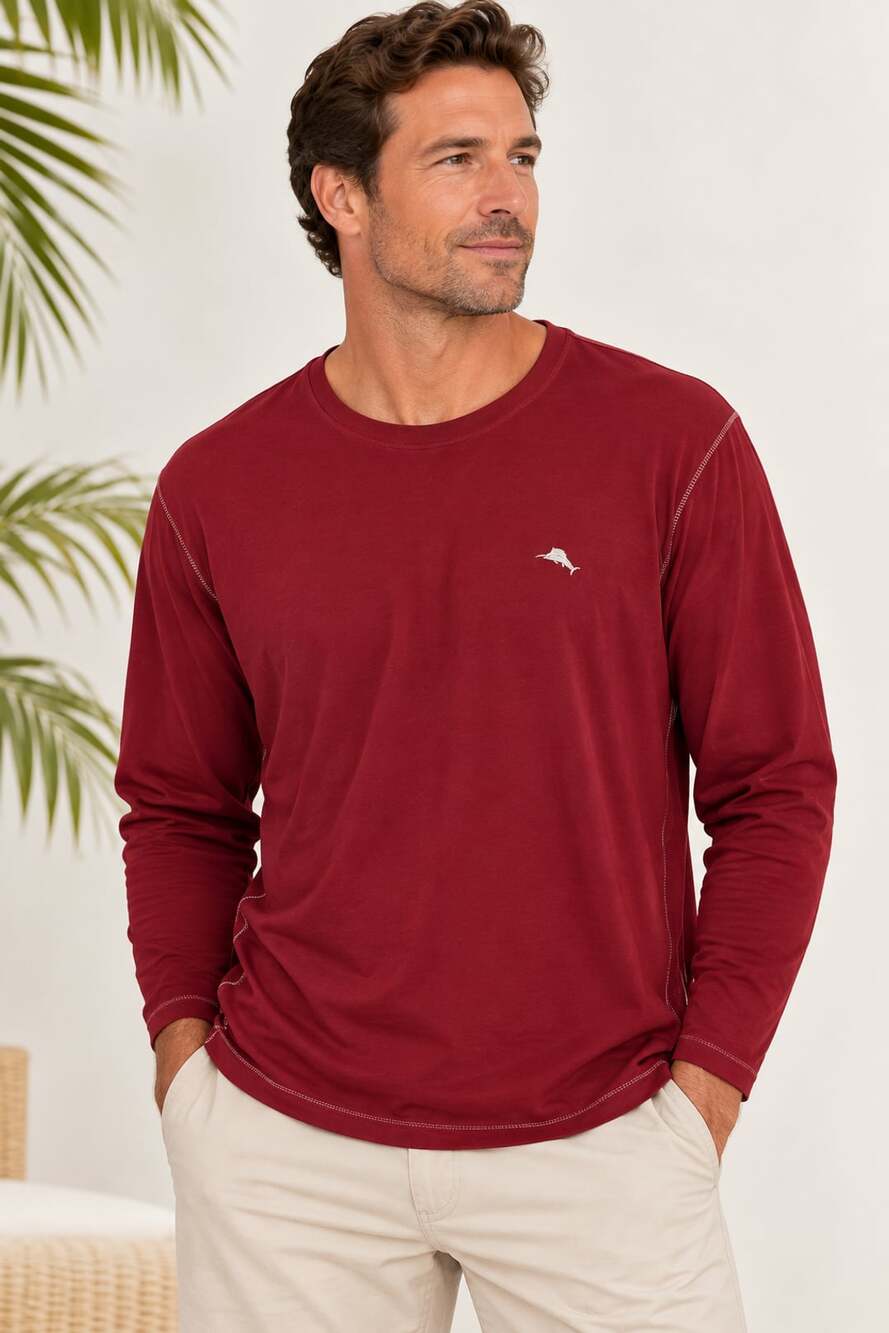 Tommy Bahama Oh Tan and Palm Graphic Long Sleeve T-Shirt Maroon XL